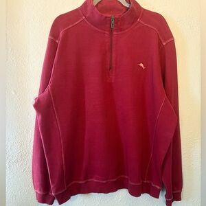Tommy Bahama Sweater Mens Red 1/4 Zip Pullover Cotton Size XL